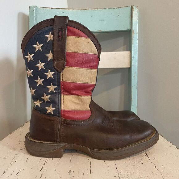 Durango Rebel Patriotic Flag DB5554 Mens Brown Pull-On Western Boots Sz 9D READ - Picture 1 of 10